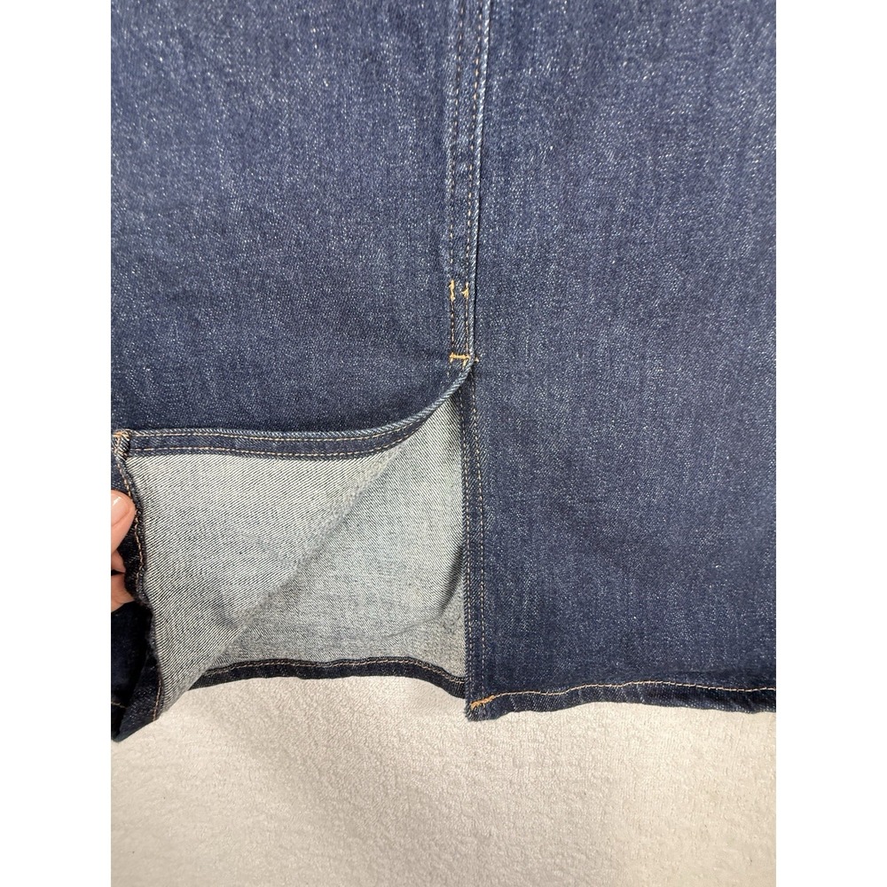 dark wash blue Lauren Ralph Lauren stretch denim pencil skirt with a back slit 8 - Picture 7 of 16